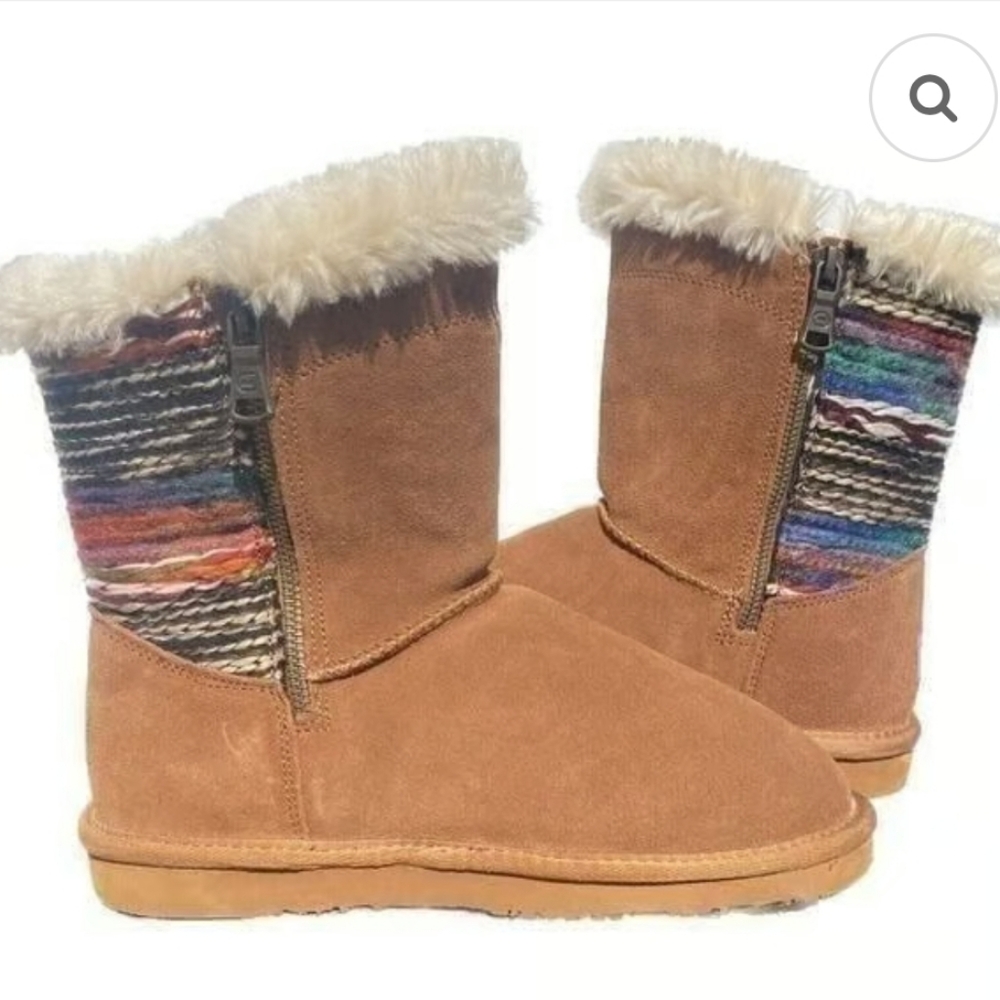 Lamo Shearling Suede Winter Boots. Chestnut/Willow/Multicolor. Size 8. NWT